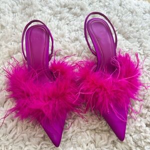 Zara Women's Vibrant Magenta Feathered Heels
